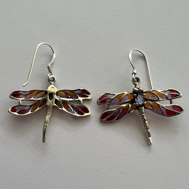Stained Glass Earrings Libelula Violeta